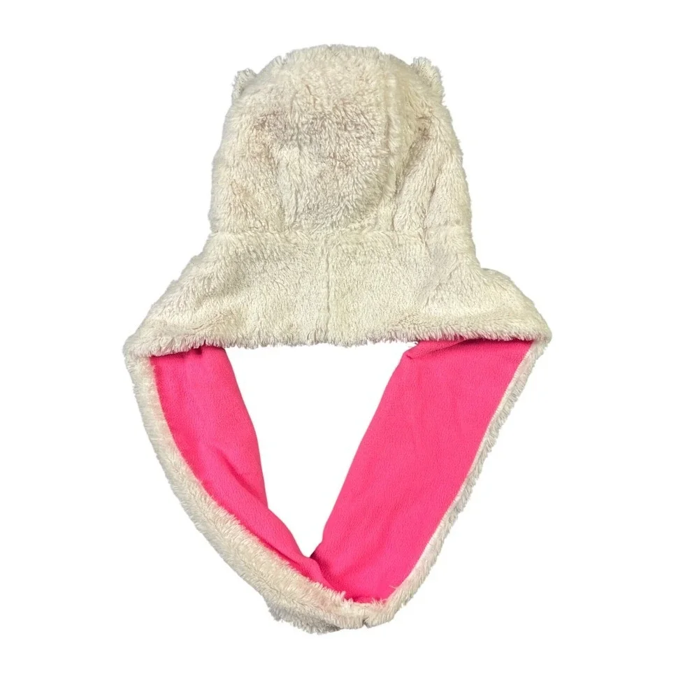 Capelli New York Kids Faux Fur Glitter Animal Ear Hooded Scarf White Pink Fleece